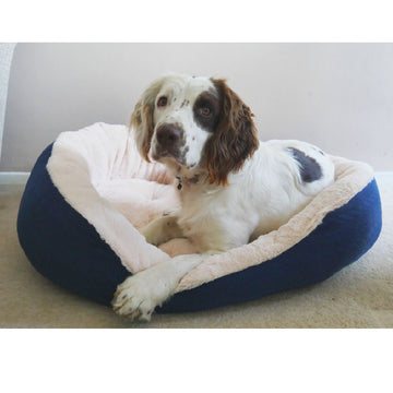 Navy Cable Knit Oval Dog Bed