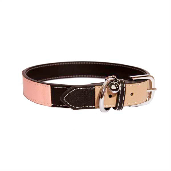 Rosewood - Luxury Leather Three Tone Dog Collar
