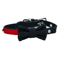 For Pets Rosewood - Wag 'n' Walk Designer Nylon Dog Collar with Bow, Navy / Red