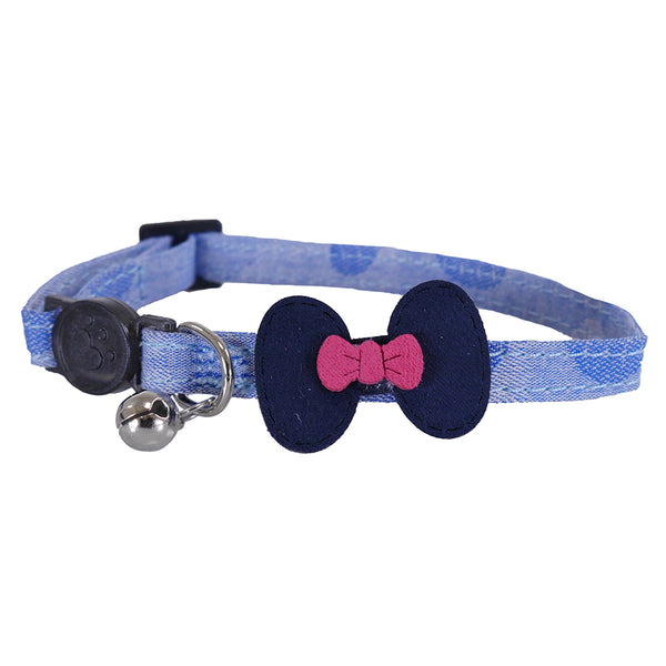 Demin Navy Bow Cat Collar