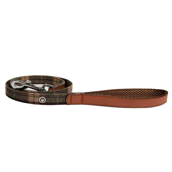 Luxury Leather Tweed Check Dog Lead 40'X3/4'