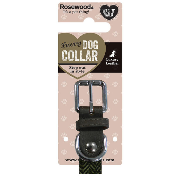 Rosewood - Luxury Forest Herringbone / Grey Leather Collar