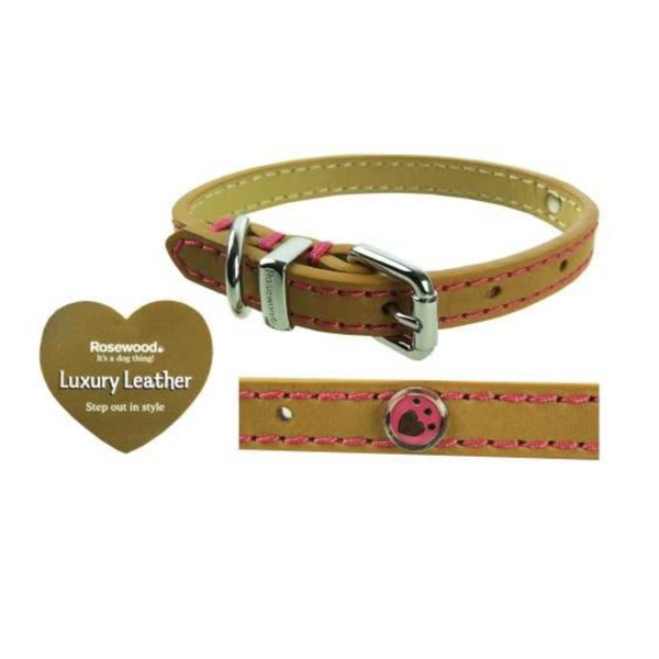 Luxury Leather Dog Collar, Tan