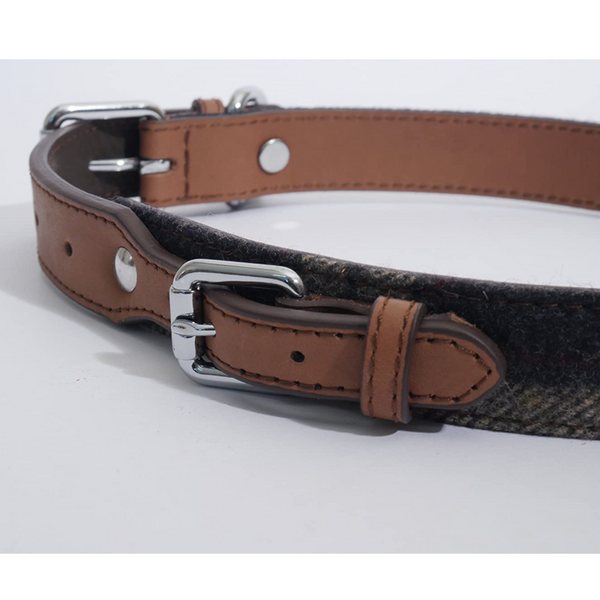 Rosewood - Luxury Leather Tweed Check Dog Collar