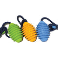 Cyber Rubber Rugby Ball Dog Toy with Rope