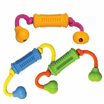 Rubber Multi-Texture Dental Roller Dog Toy with Rope and Bone Hand Nuts